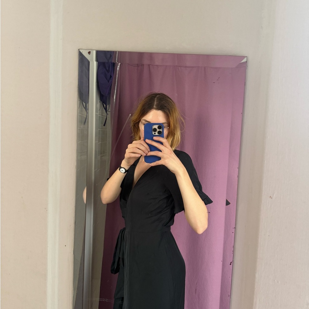 Satin Black Wrap Dress
